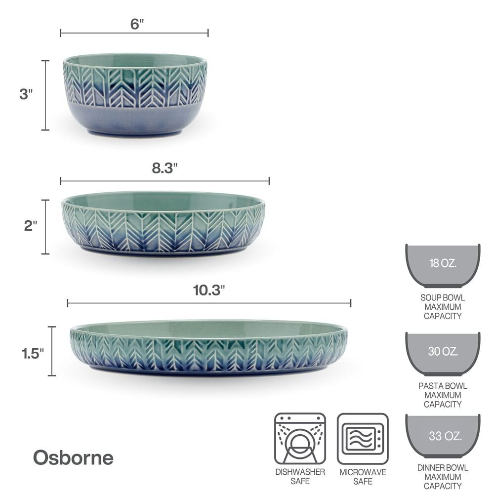Osborne 9 Piece Dinnerware Bowl Set. Service for 3 - Image 9