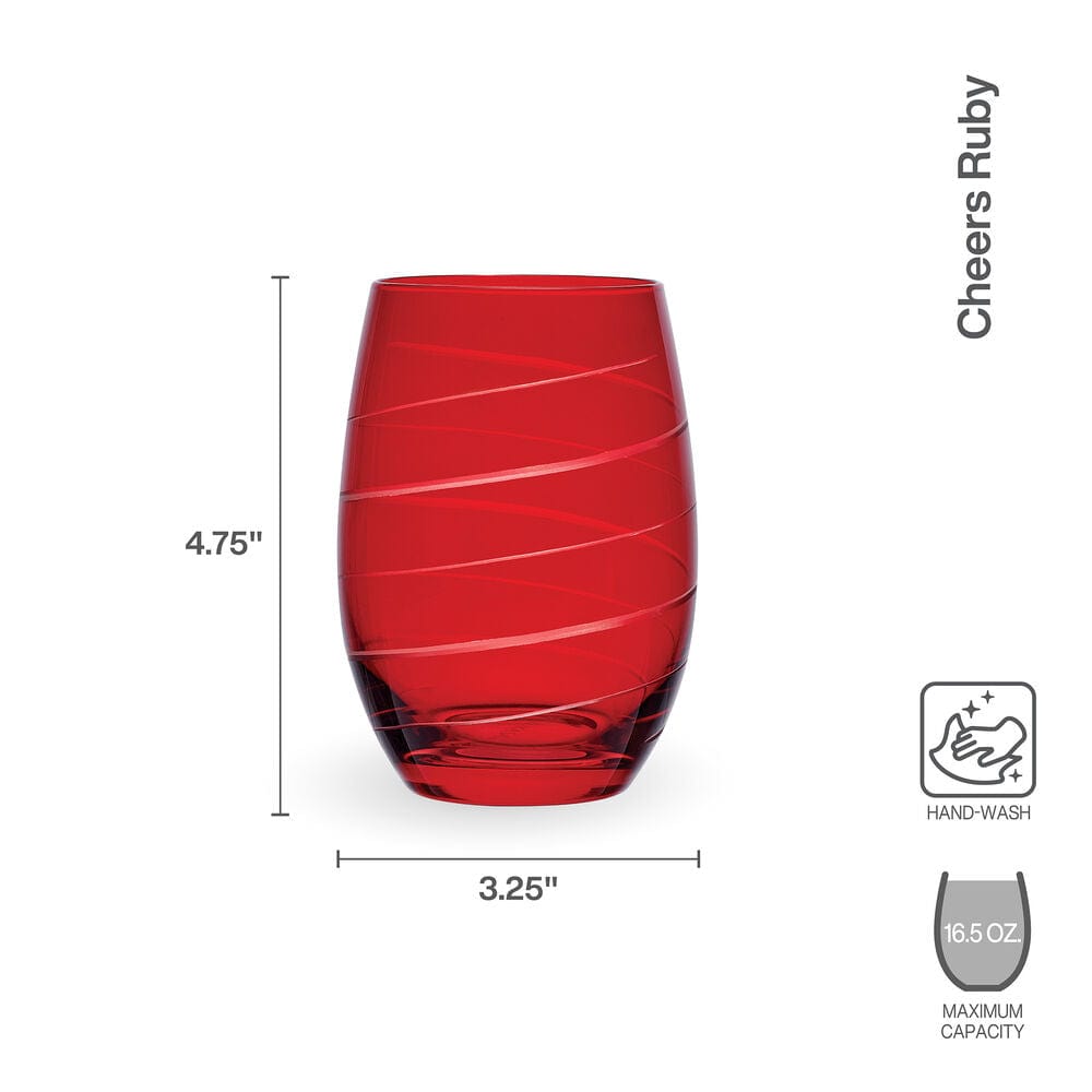 Cheers® Set of 6 Ruby Stemless Wine Glasses - Image 3