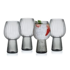 Phoebe Optic Smoke Set of 4 Goblet Beverage Glasses