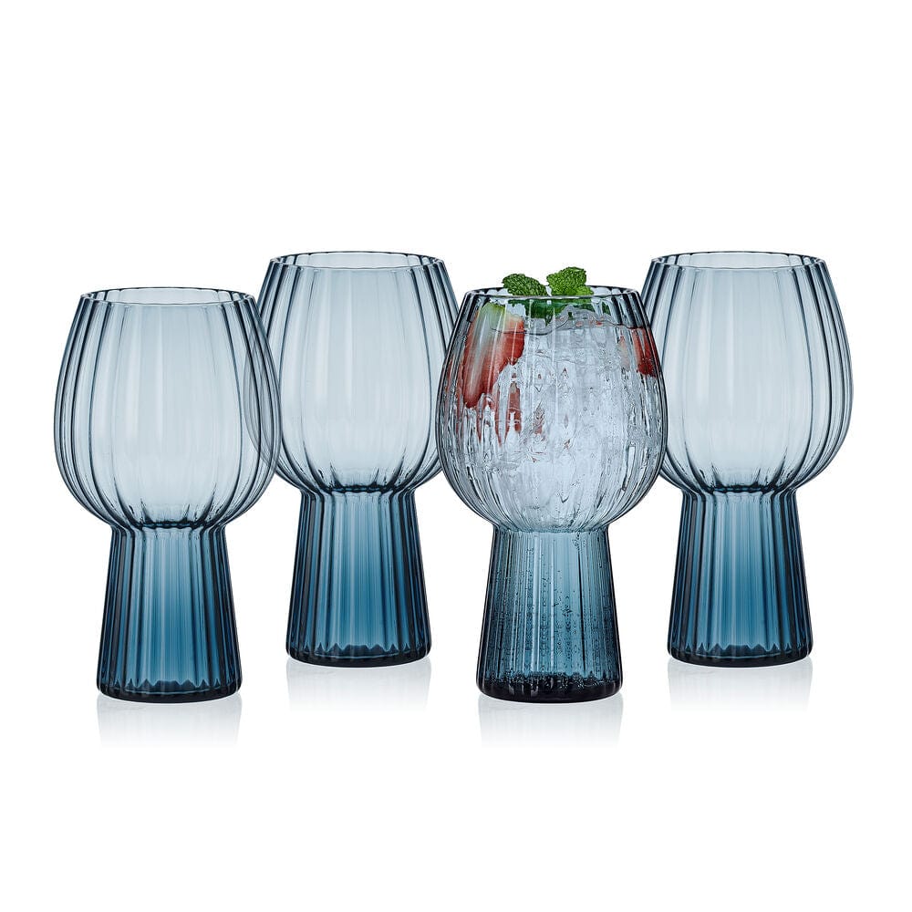 Phoebe Optic Blue Set of 4 Goblet Beverage Glasses