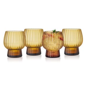 Phoebe Optic Amber Set of 4 Double Old Fashioned Glasses