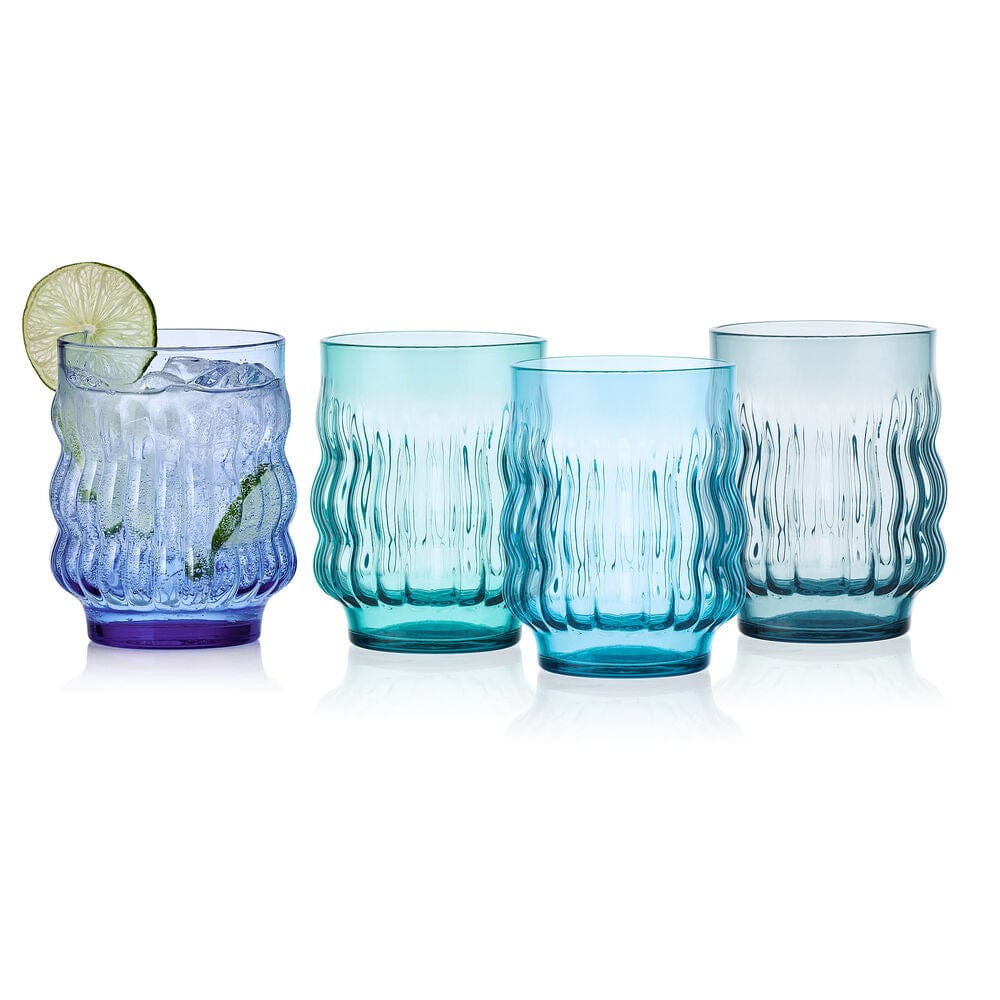 Waves Blue Set of 4 Stackable Double Old Fashioned Glasses