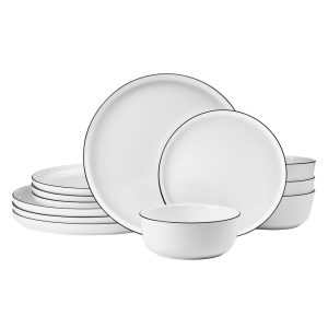 Samantha Banded Black 12 Piece Dinnerware Set. Service for 4