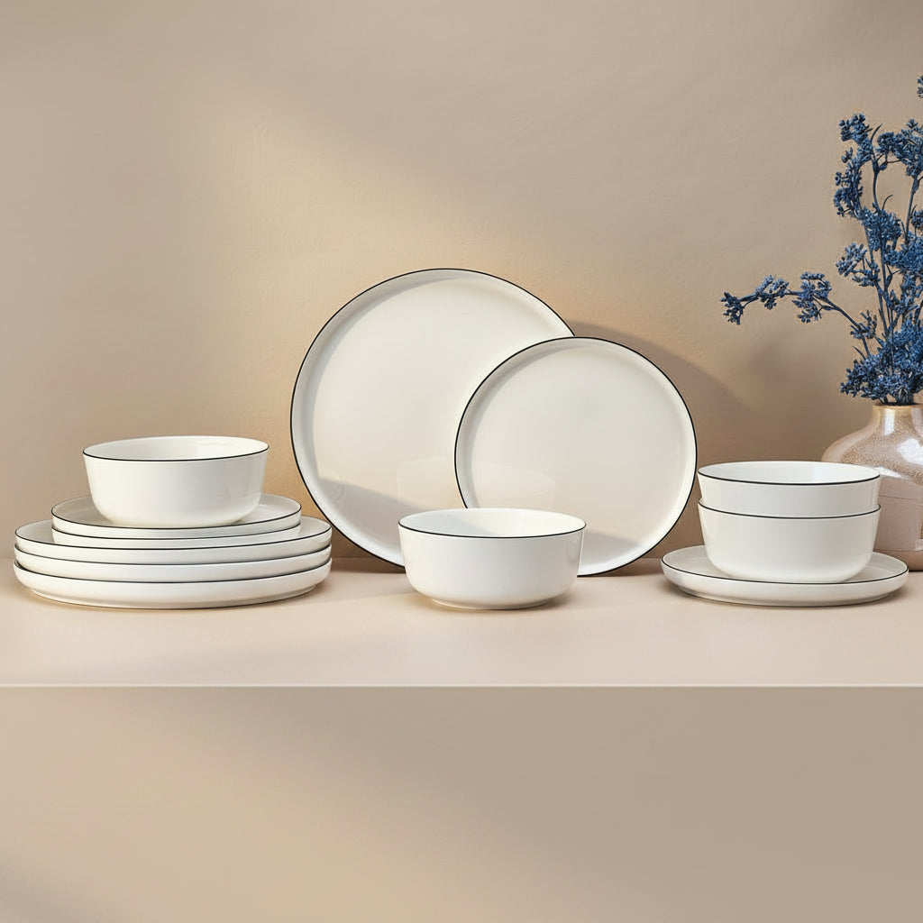 Samantha Banded Black 12 Piece Dinnerware Set. Service for 4 - Image 2