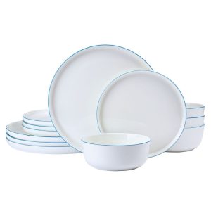 Samantha Blue Rim 12 Piece Dinnerware Set. Service for 4