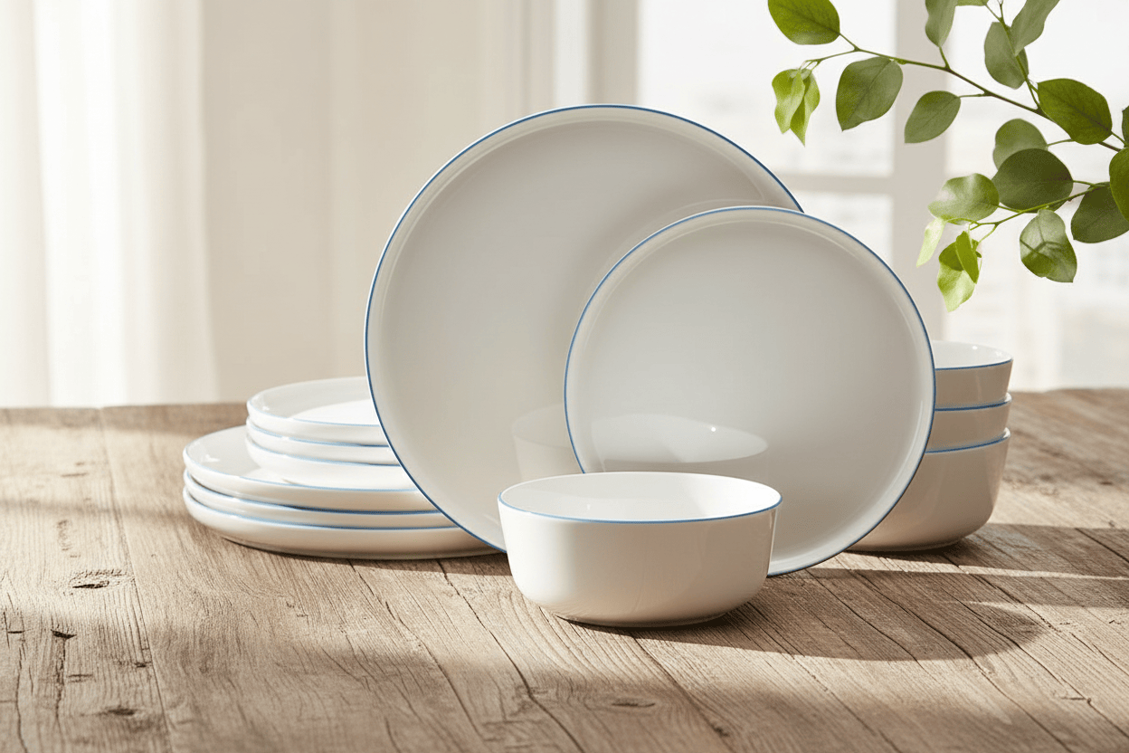 Samantha Blue Rim 12 Piece Dinnerware Set. Service for 4 - Image 2