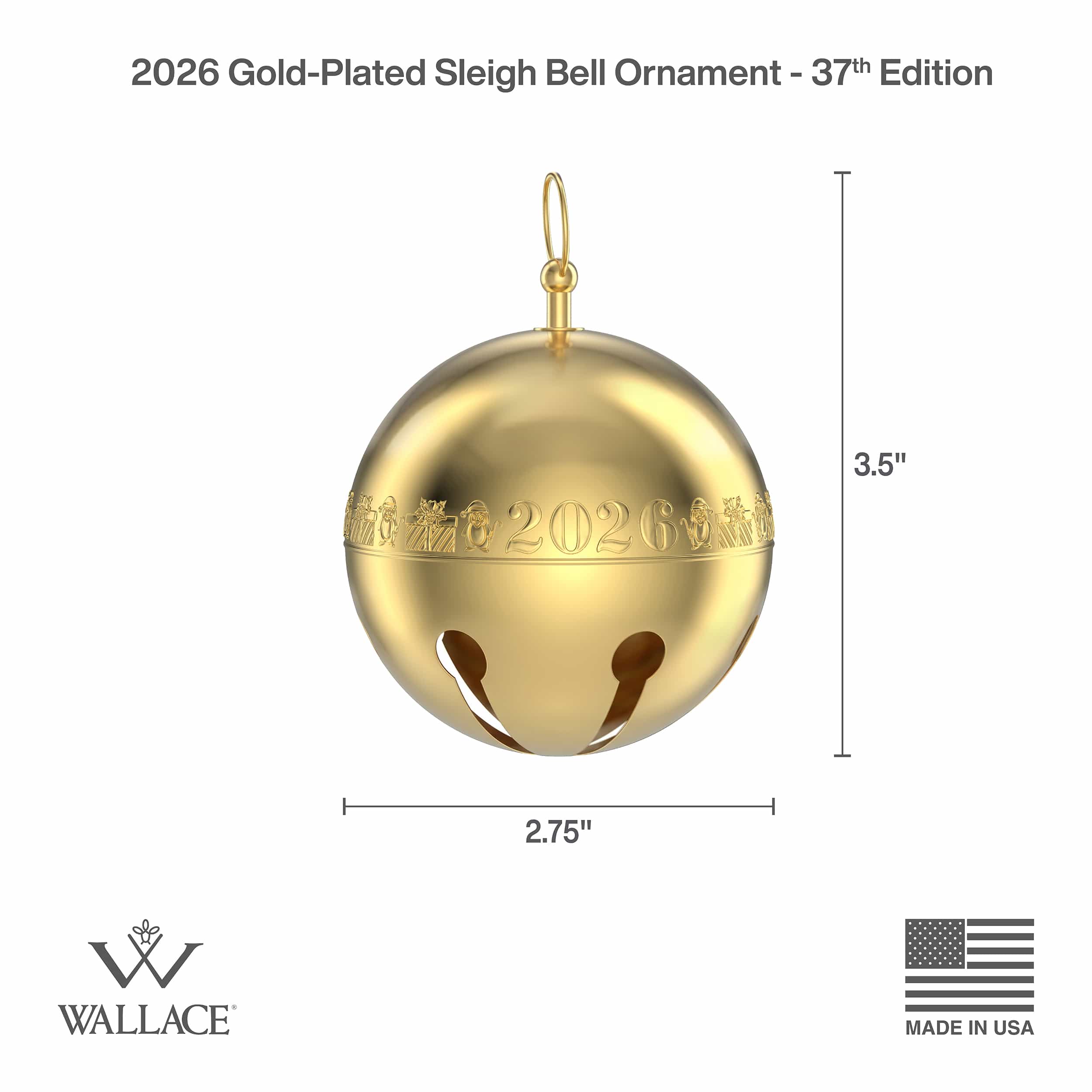 Wallace 2026 Gold Plated Sleigh Bell Ornament 37th Edition - Image 3
