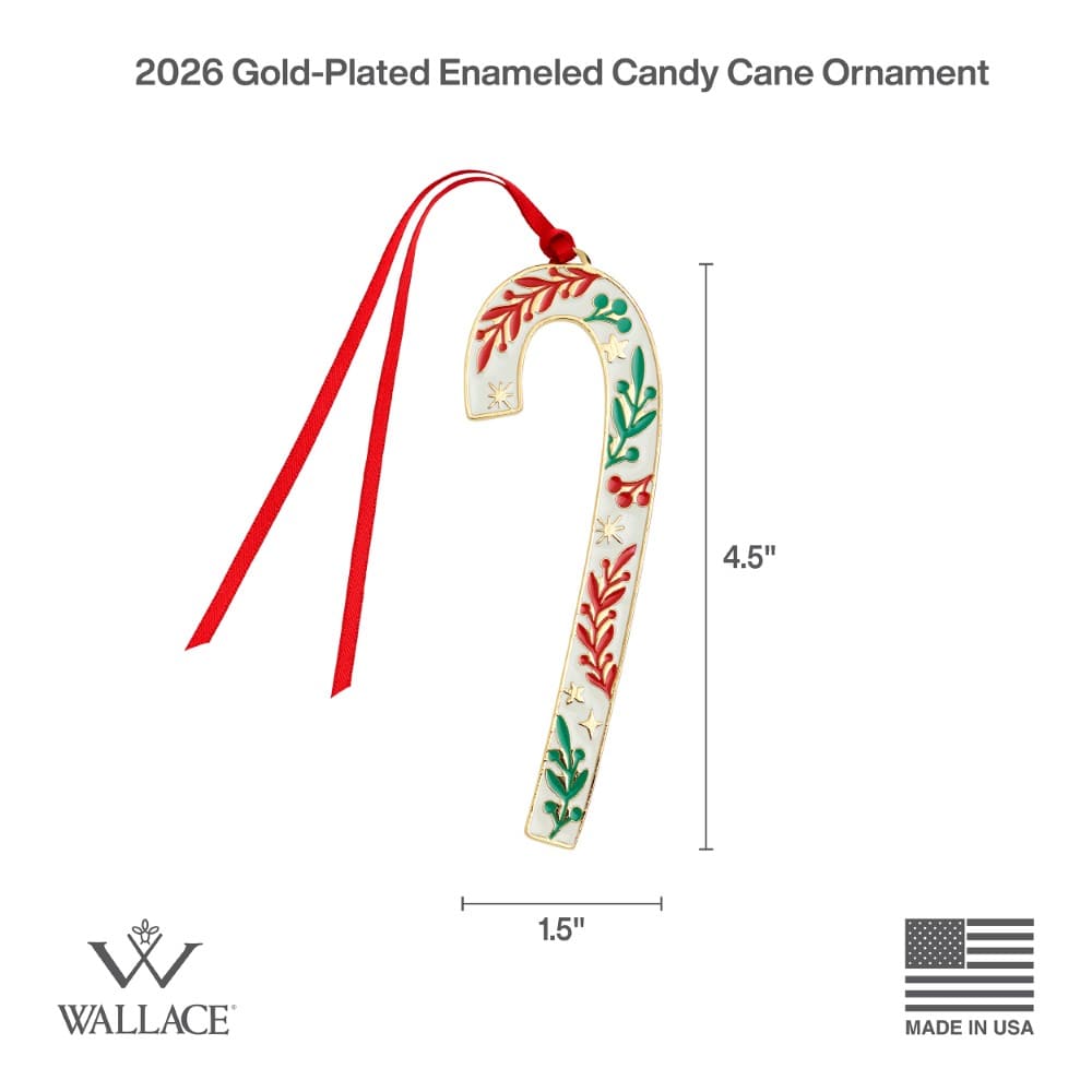 Wallace 2026 Gold Plated Enameled Candy Cane Ornament 46th Edition - Image 3