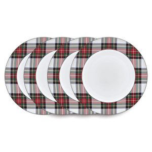 Tartan White Set of 4 Dinner Plates