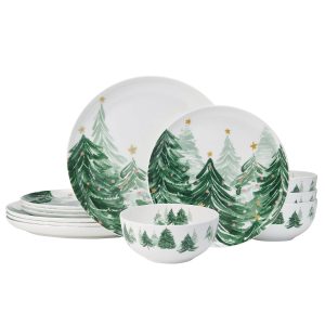 Yuletide Forest 12 Piece Dinnerware Set. Service for 4