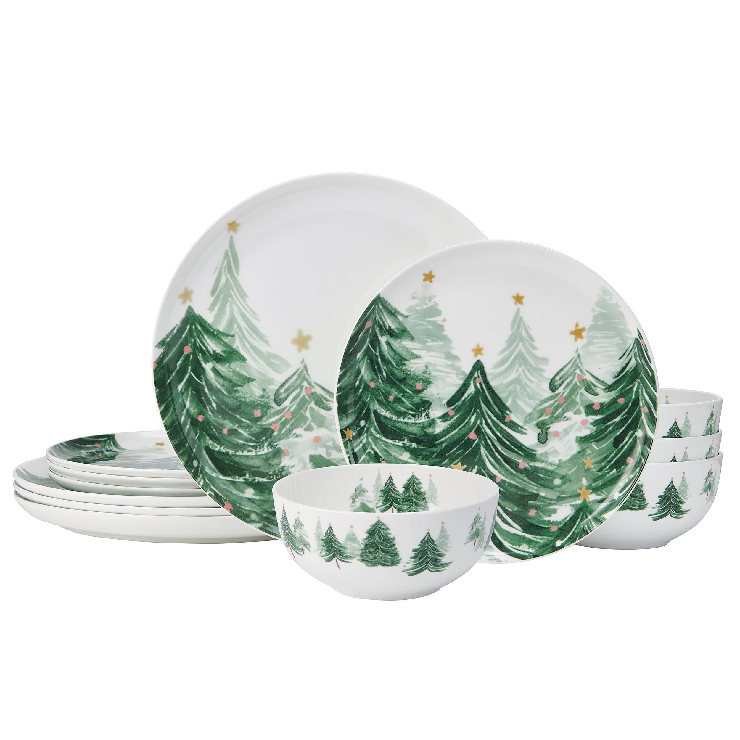 Yuletide Forest 12 Piece Dinnerware Set. Service for 4