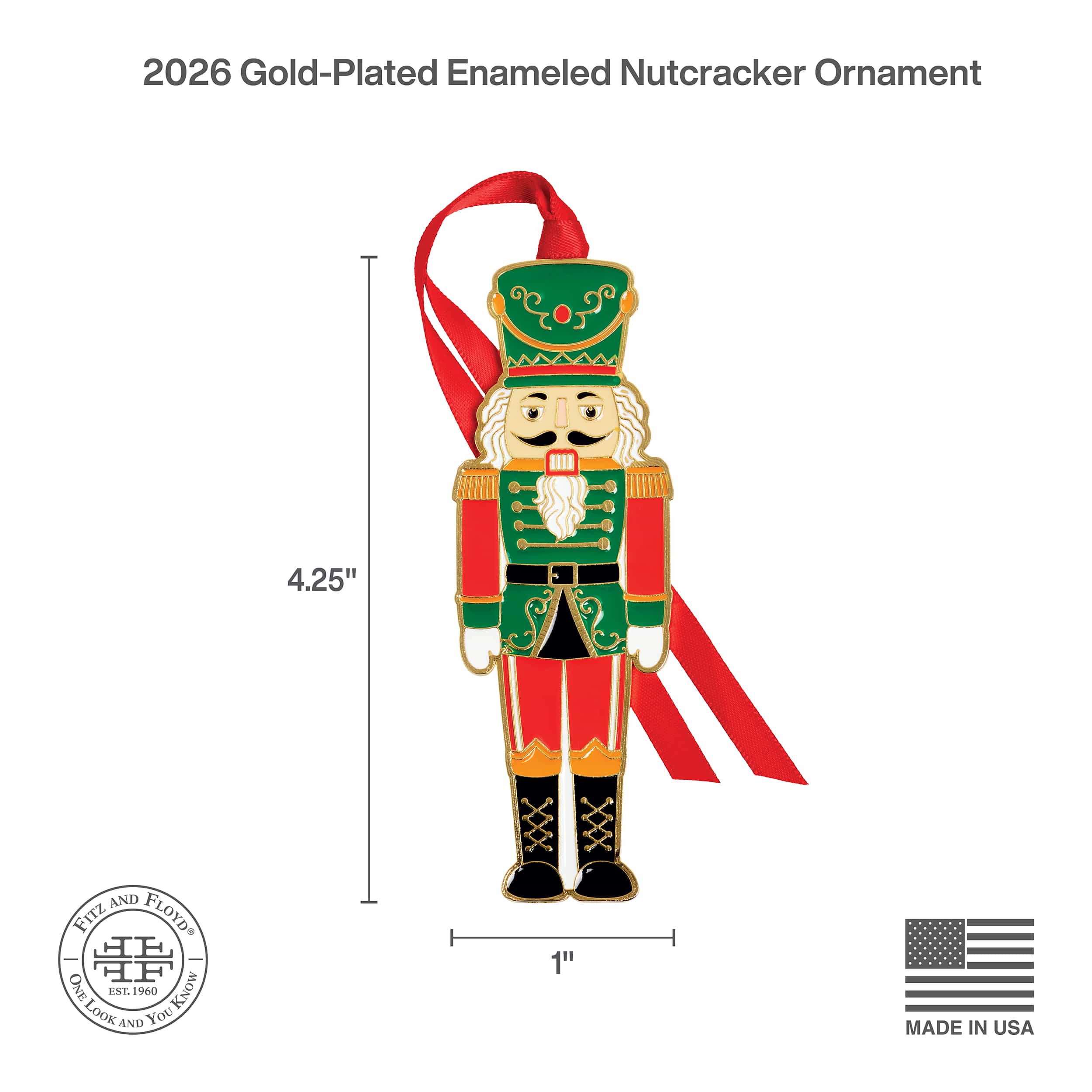 Fitz & Floyd 2026 Gold Plated Enameled Nutcracker Ornament - Image 3