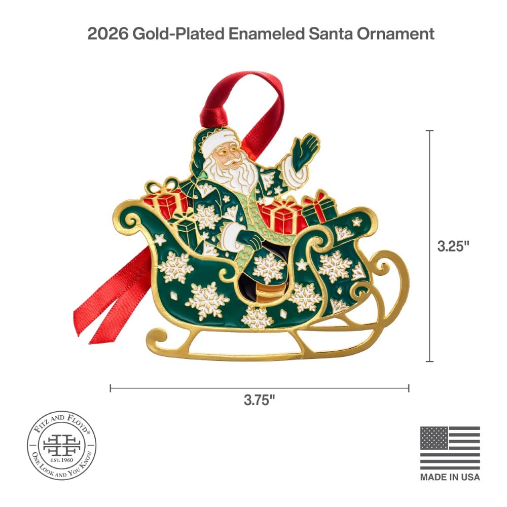 Fitz & Floyd 2026 Gold Plated Enameled Santa Ornament - Image 3
