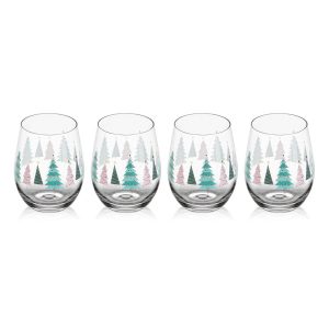 Stemless Gifts Holiday Tree Stemless Wine Set of 4