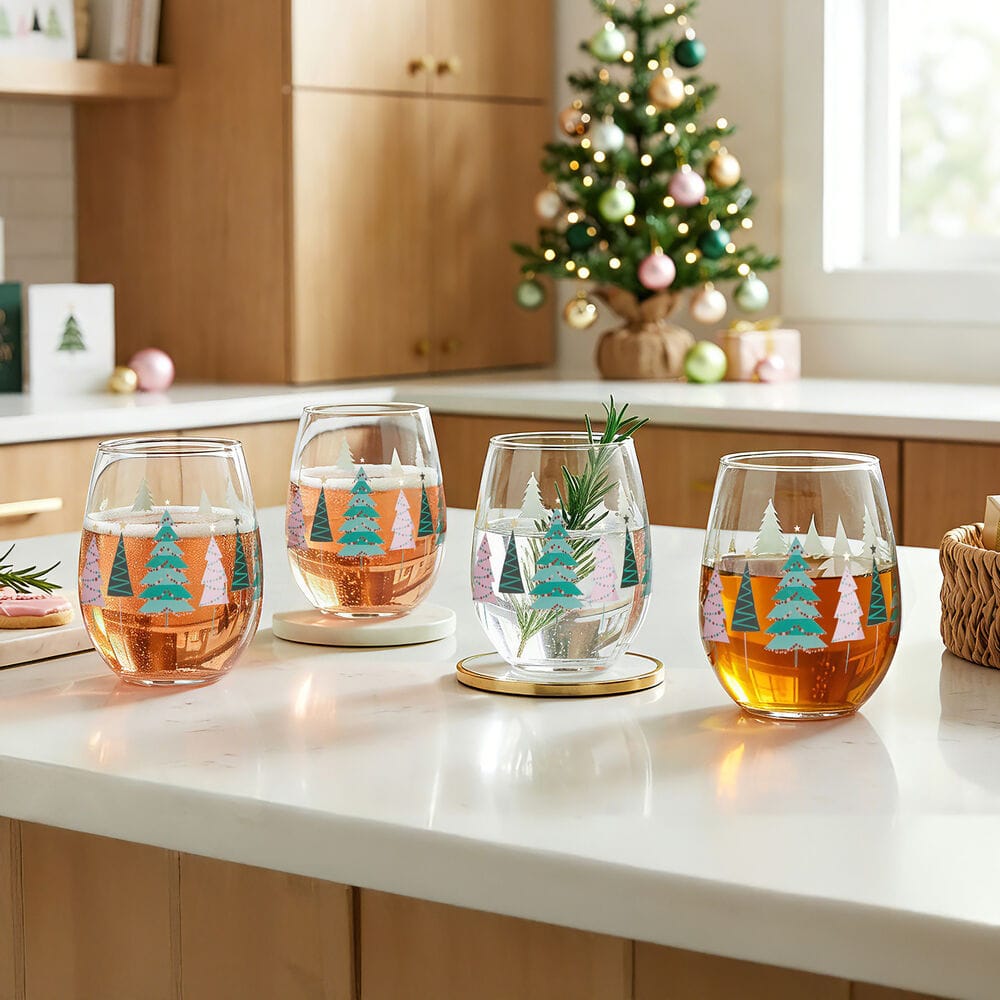 Stemless Gifts Holiday Tree Stemless Wine Set of 4 - Image 2