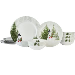 Snowman's Winter 12 Piece Dinnerware Set. Service for 4