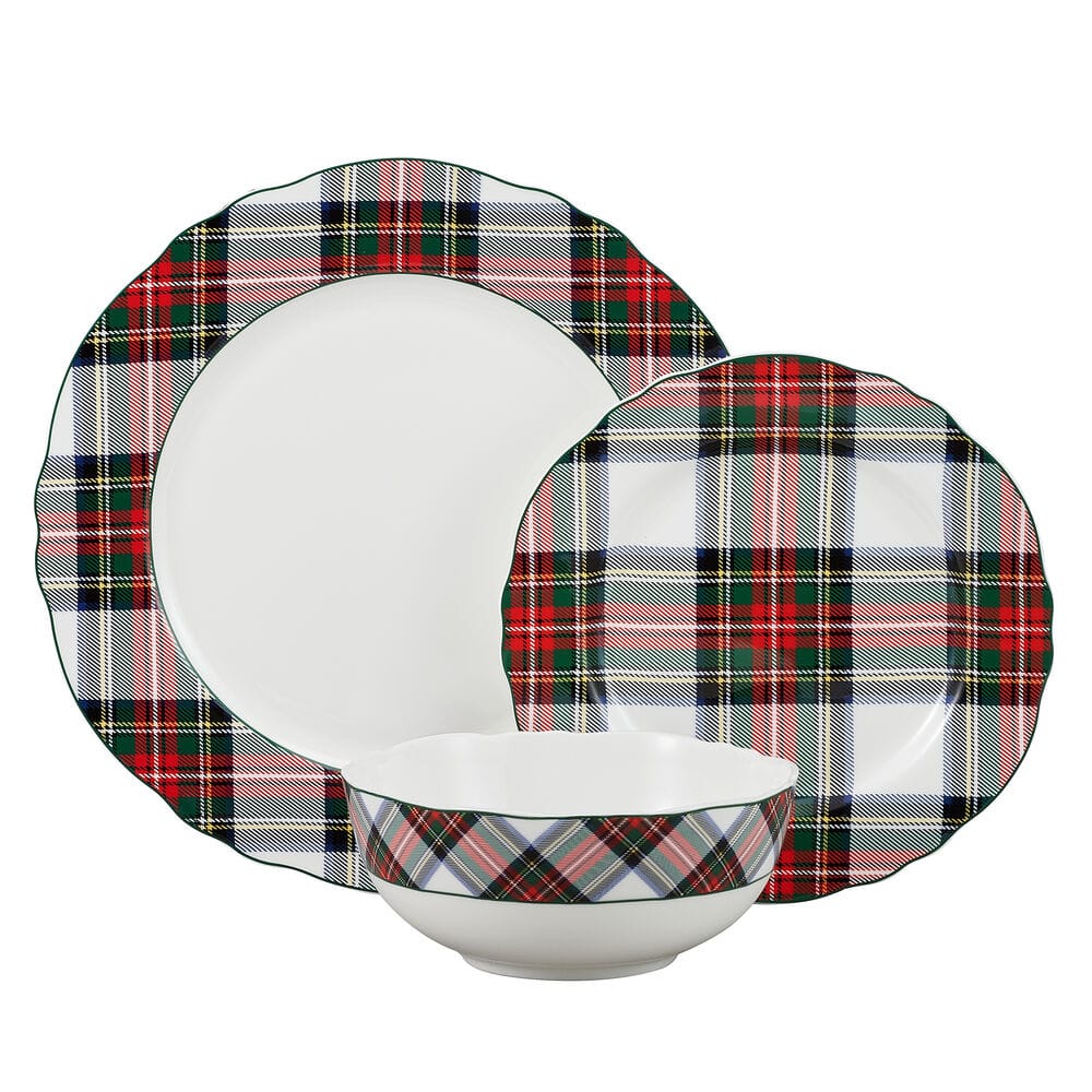 Tartan White Scalloped 12 Piece Dinnerware Set. Service for 4 - Image 6