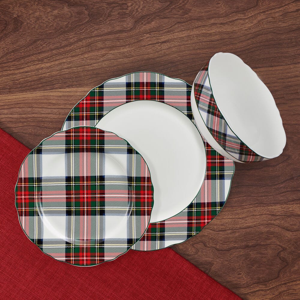 Tartan White Scalloped 12 Piece Dinnerware Set. Service for 4 - Image 2