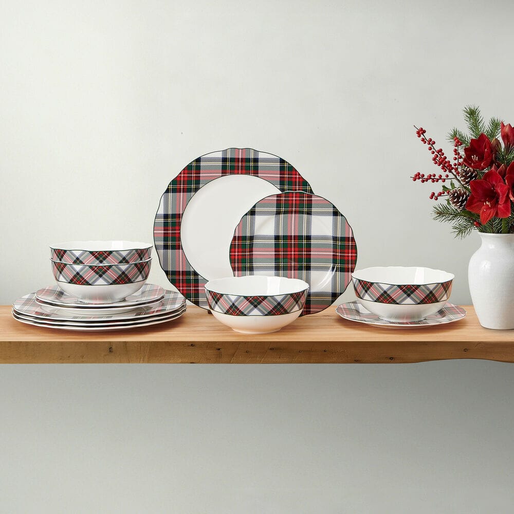 Tartan White Scalloped 12 Piece Dinnerware Set. Service for 4 - Image 7