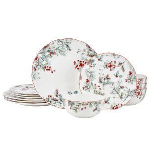 Pine and Berry 12 Piece Dinnerware Set. Service for 4