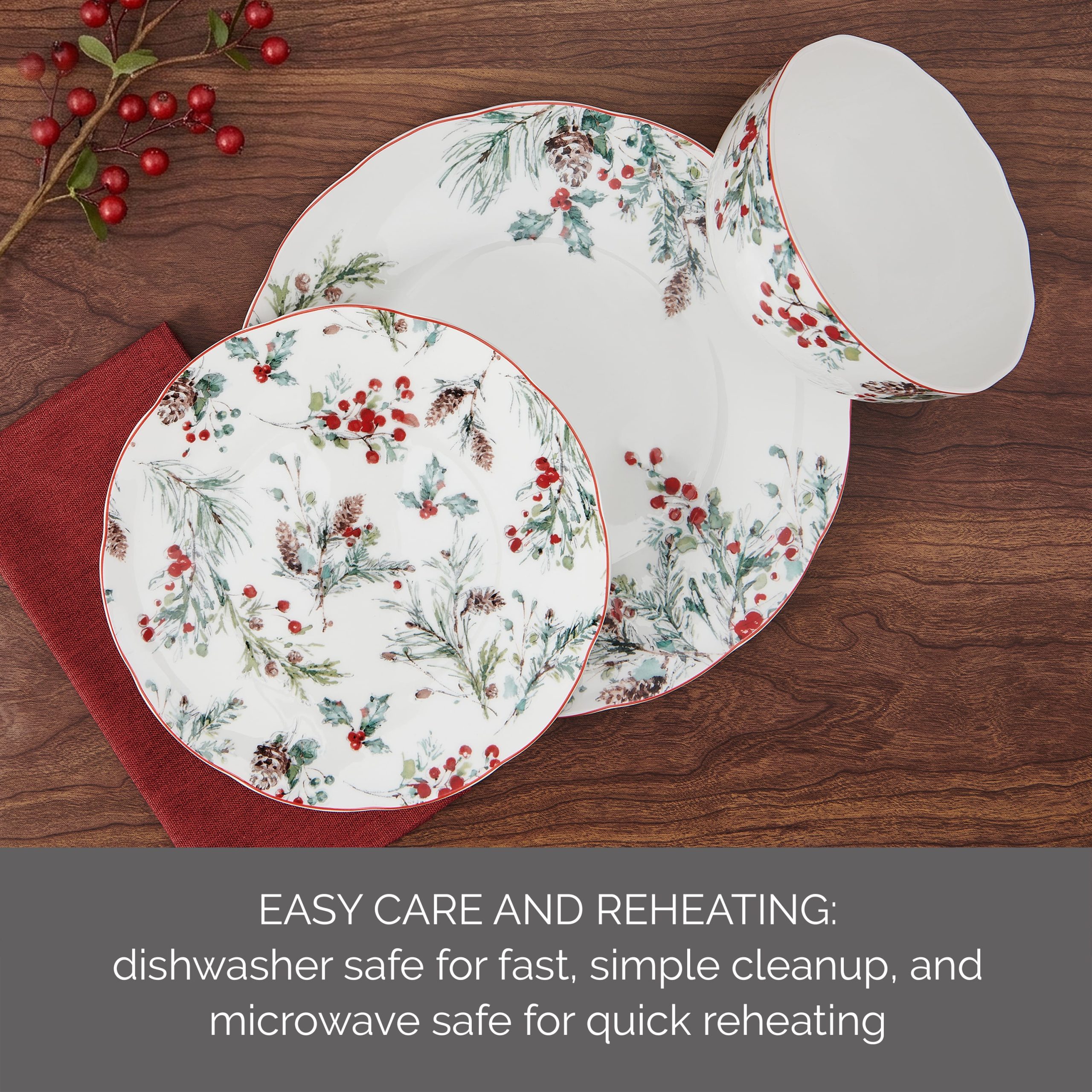 Pine and Berry 12 Piece Dinnerware Set. Service for 4 - Image 7