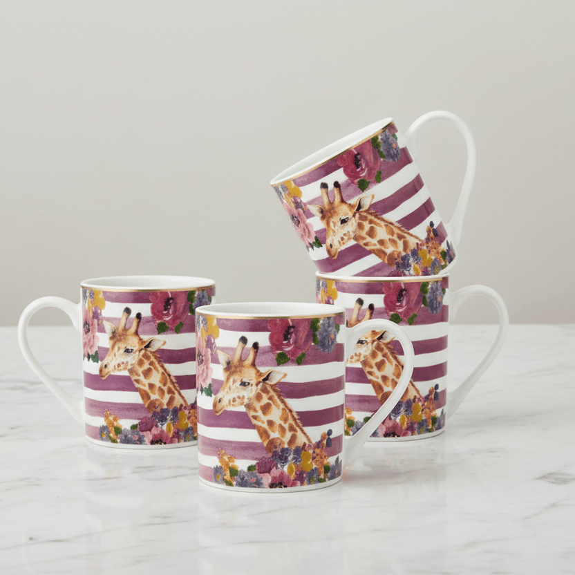 Wild at Heart Gold Banded Giraffe Set of 4 Mugs - Image 2