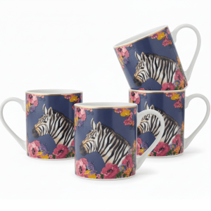 Wild at Heart Gold Banded Zebra Set of 4 Mugs