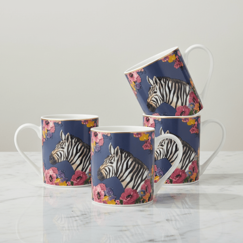 Wild at Heart Gold Banded Zebra Set of 4 Mugs - Image 2