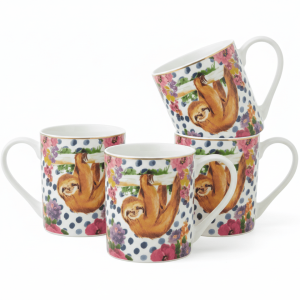 Wild at Heart Gold Banded Sloth Set of 4 Mugs