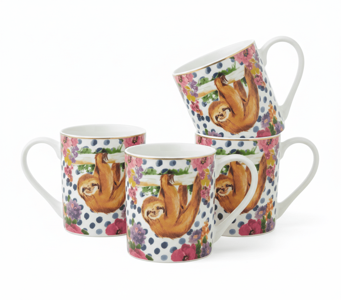 Wild at Heart Gold Banded Sloth Set of 4 Mugs