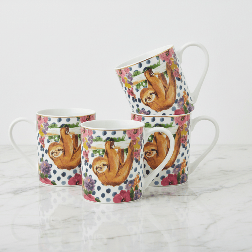 Wild at Heart Gold Banded Sloth Set of 4 Mugs - Image 2