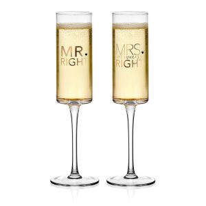 Champagne Flutes Set of 2 Mr. and Mrs Right