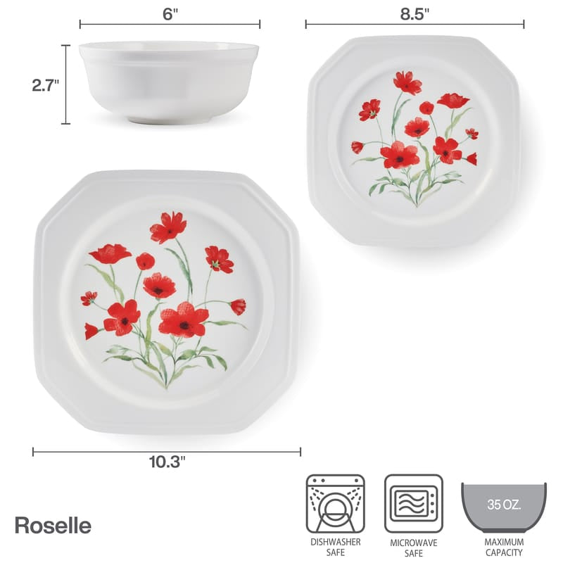 Roselle 12 Piece Dinnerware Set. Service for 4 - Image 3