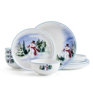 Snowman Forest 12 Piece Dinnerware Set. Service For 4