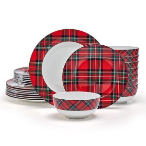 Tartan Red 24 Piece Dinnerware Set. Service for 8