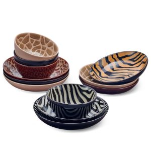 Amari Animal Print 12 Piece Dinnerware Bowl Set. Service for 4