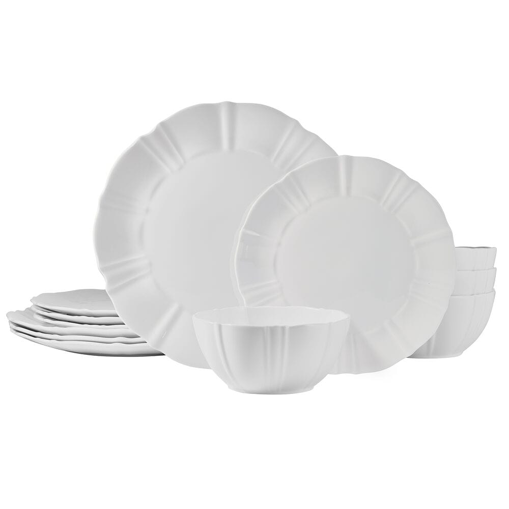 Belle Scalloped 12 Piece Dinnerware Set. Service for 4