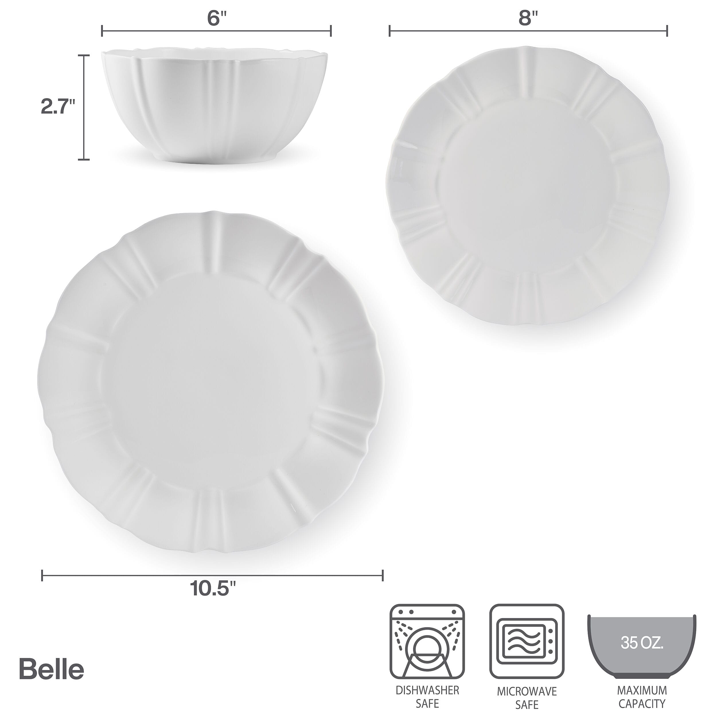 Belle Scalloped 12 Piece Dinnerware Set. Service for 4 - Image 5