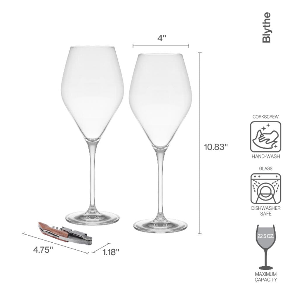 Blythe Set of 2 Wine Glass Boxed Gift Set with Corkscrew - Image 3