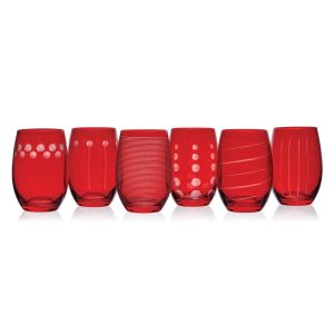 Cheers® Set of 6 Ruby Stemless Wine Glasses