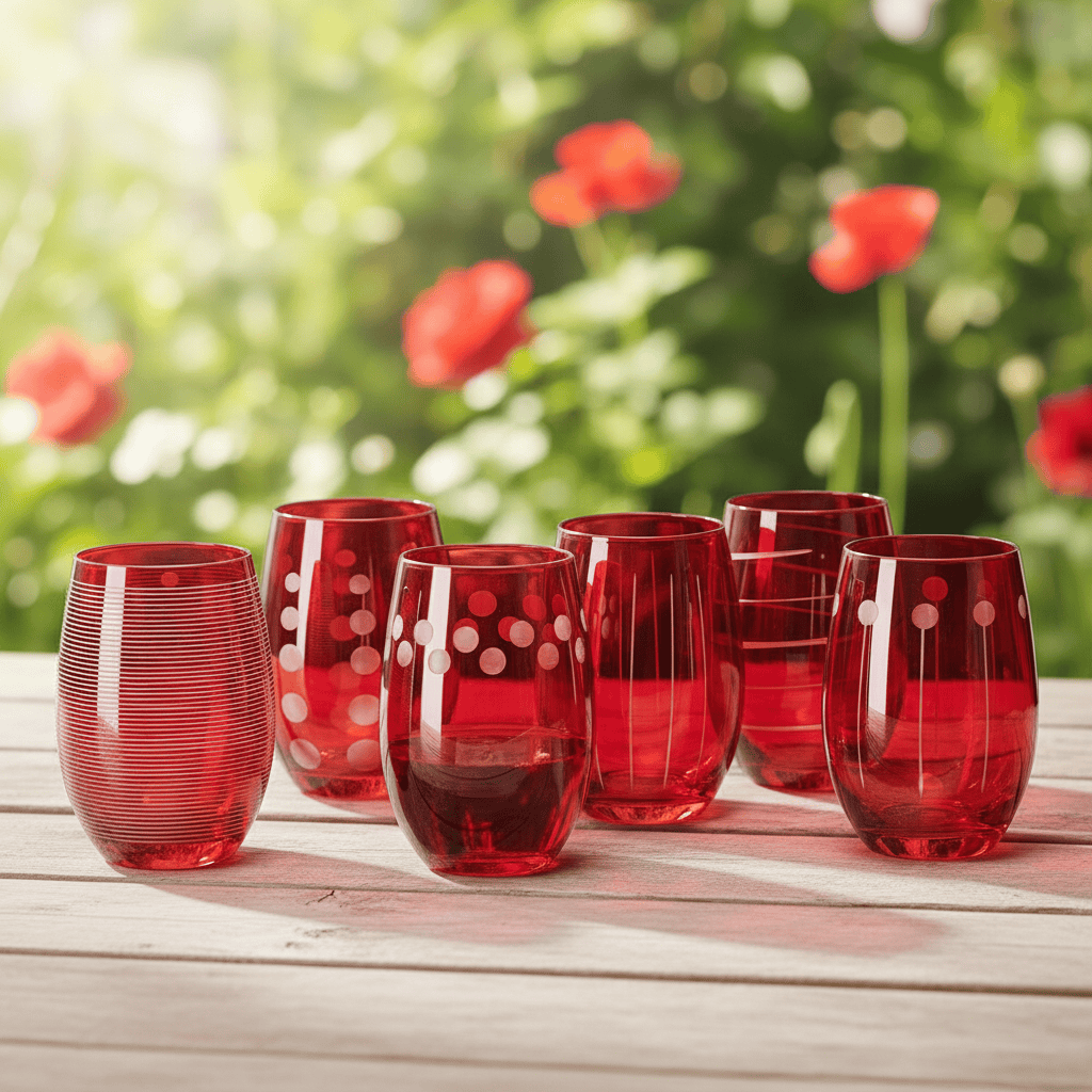 Cheers® Set of 6 Ruby Stemless Wine Glasses - Image 12