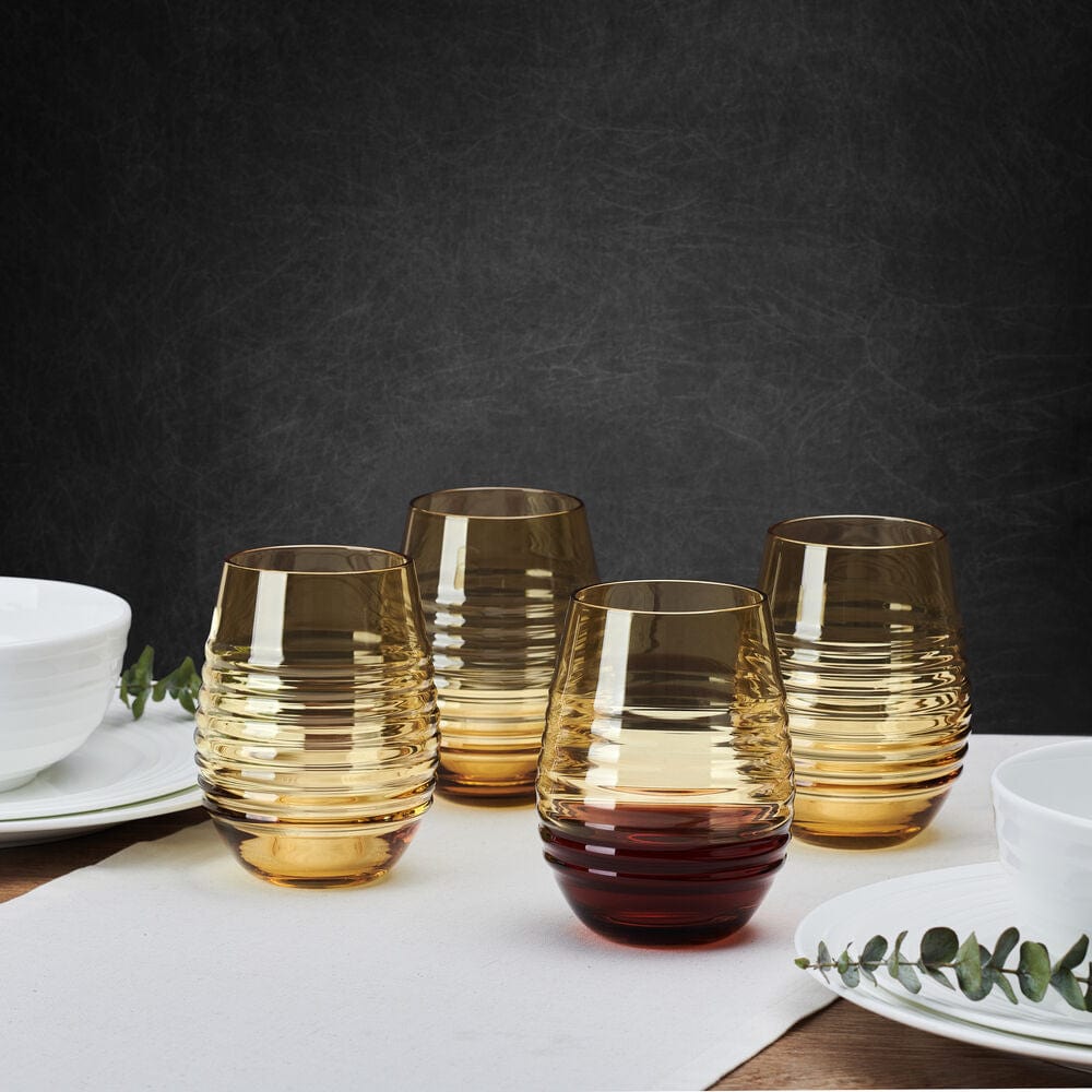 Ciara Amber Set of 4 Stemless Wine Glasses - Image 3