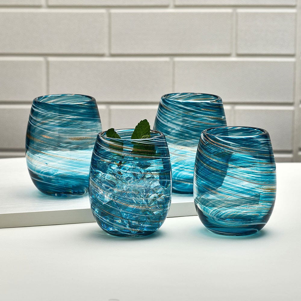 Color Swirl Set of 4 Stemless Wine Glasses - Image 2