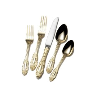 Wallace Duchess 24 Karat Gold Plated 65 Piece Flatware Set. Service for 12