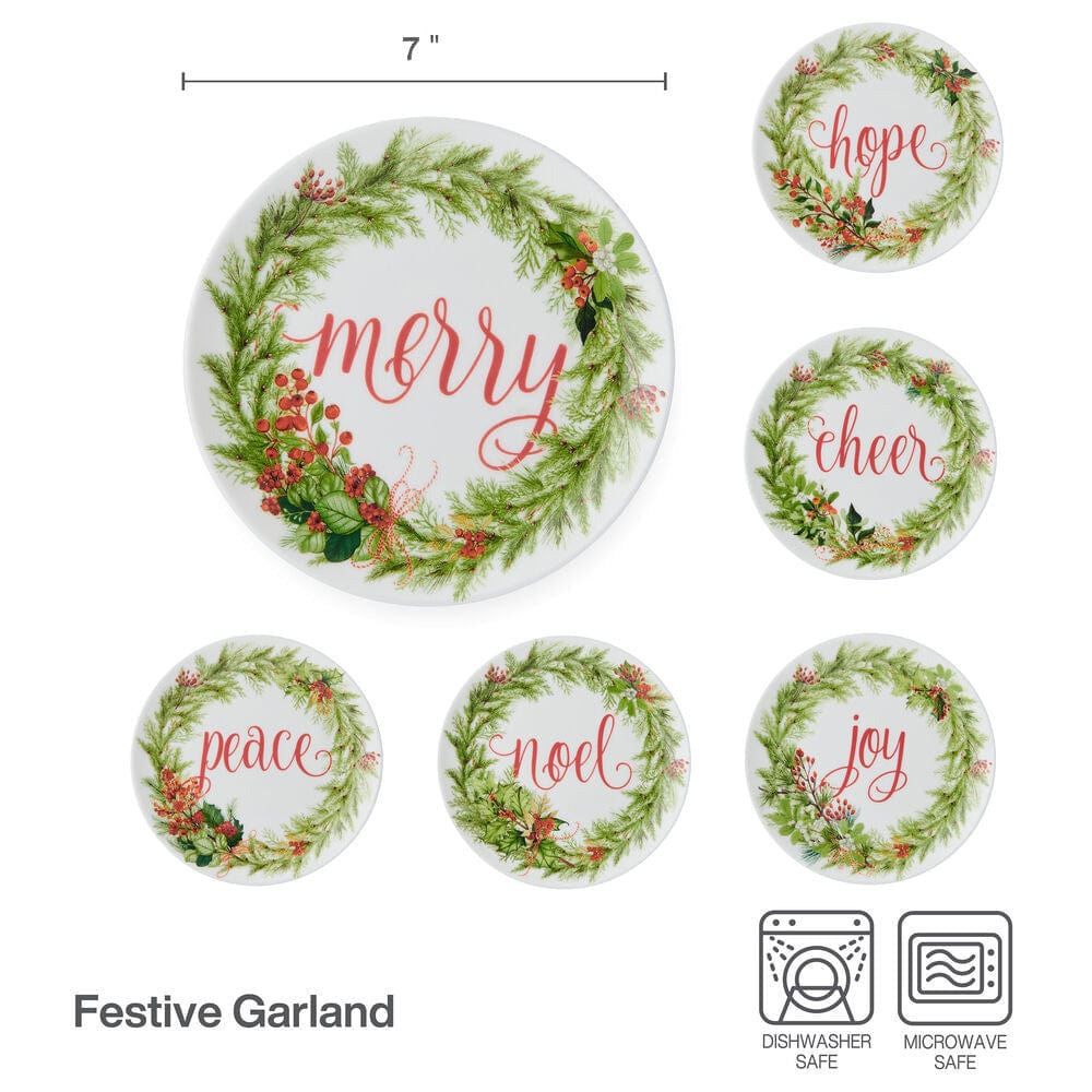 Festive Garland Set of 6 Appetizer Plates - Image 3