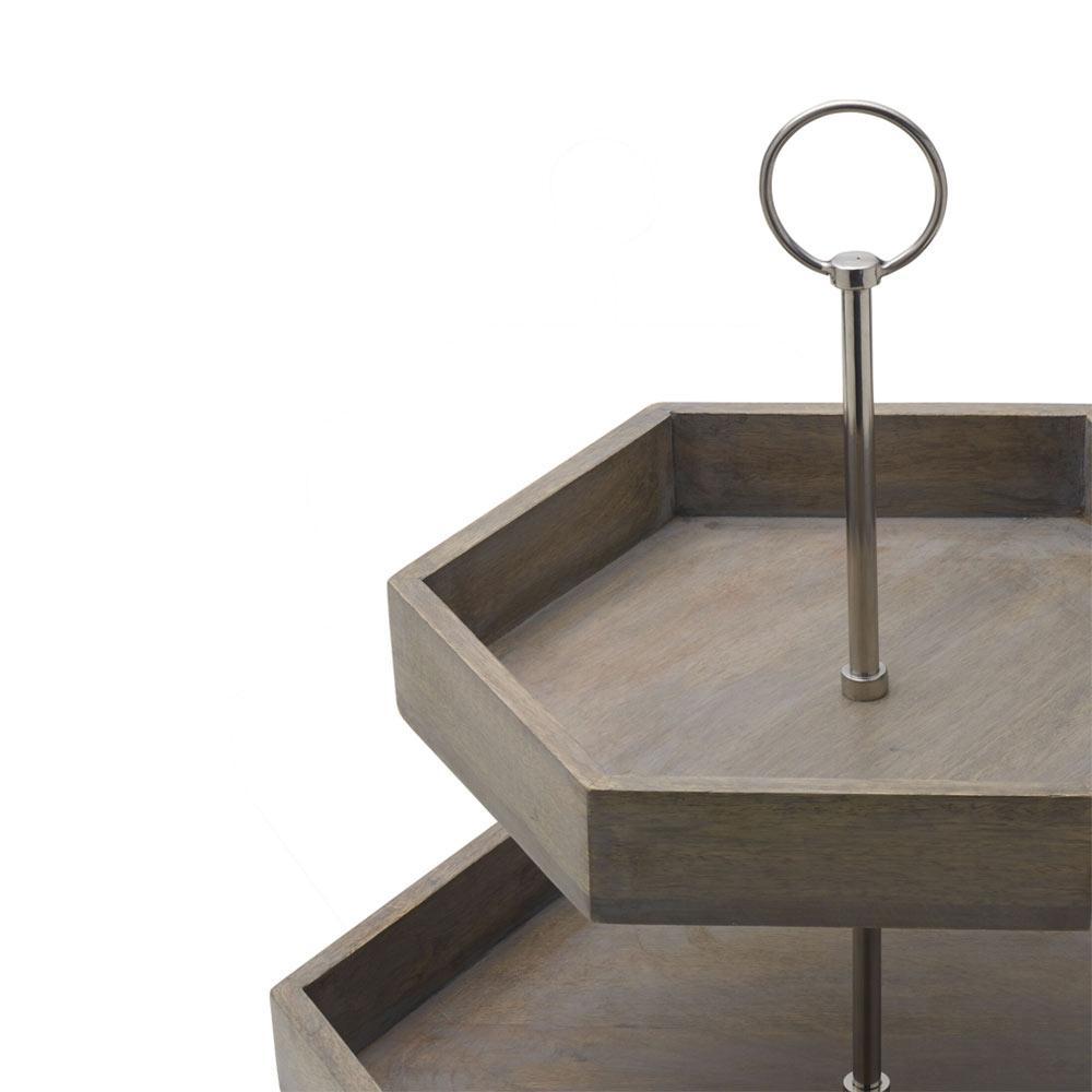 Hexagon 2 Tiered Mango Wood Serve Tray - Image 4