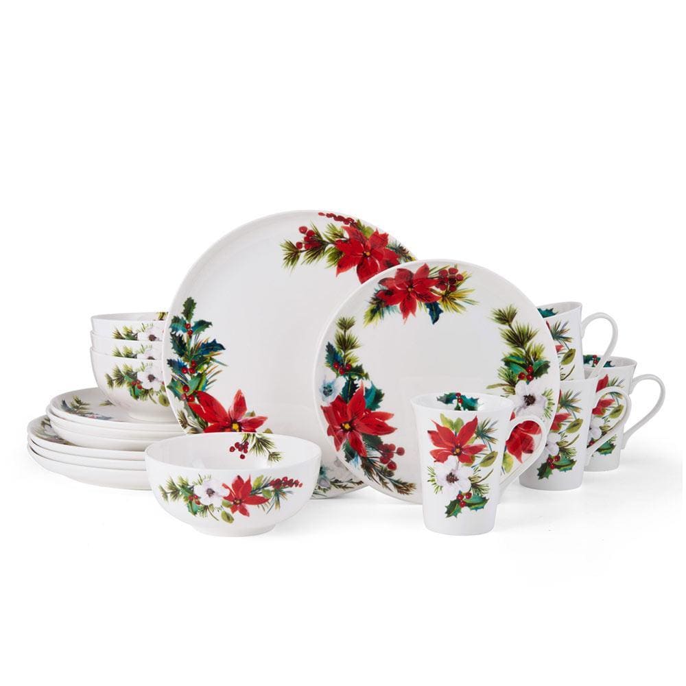 Hope Joy Poinsettia 16 Piece Dinnerware Set. Service for 4