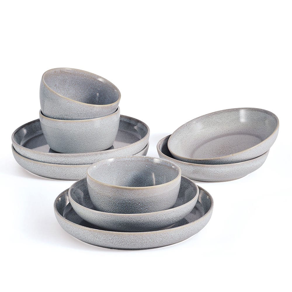 Huxley Grey 9 Piece Dinnerware Bowl Set. Service for 3