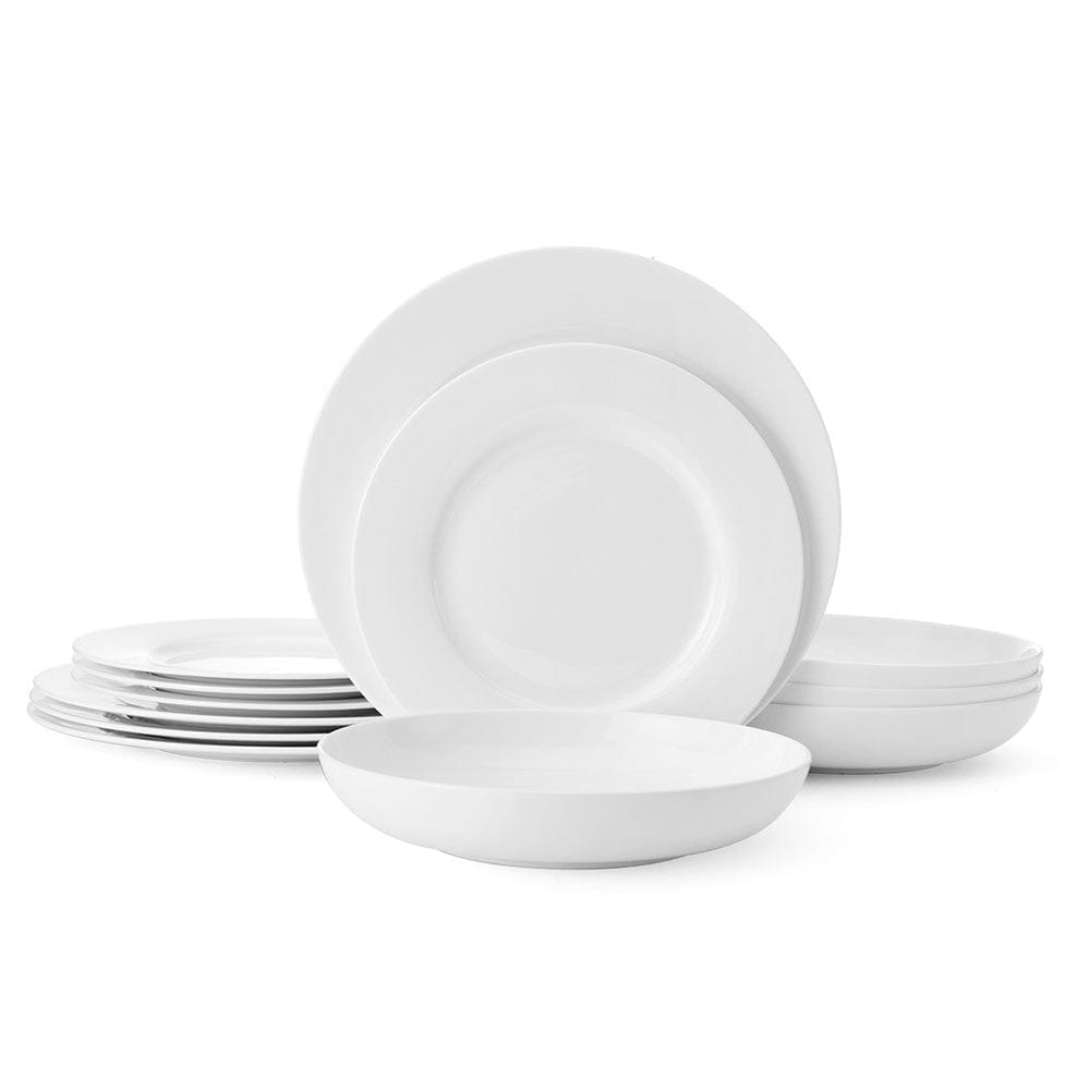 Lucerne White 12 Piece Dinnerware Pasta Bowl Set. Service for 4