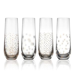 Party Set of 4 Gold Stemless Flute Glasses
